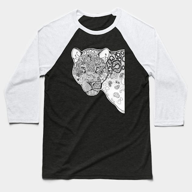 Zentangle Jaguar Baseball T-Shirt by Scribble Corner